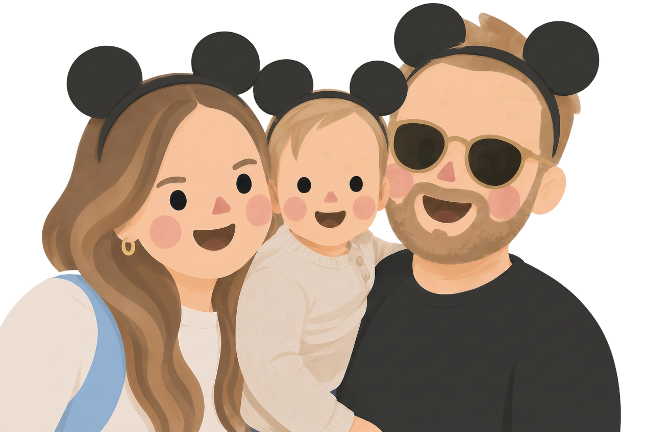 Sonny, Sarah and Jason together wearing mouse ears